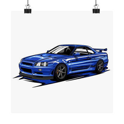 Blue Racer Car Matte Square Poster – Stylish Auto Wall Art for Car Enthusiasts - CreativeRino