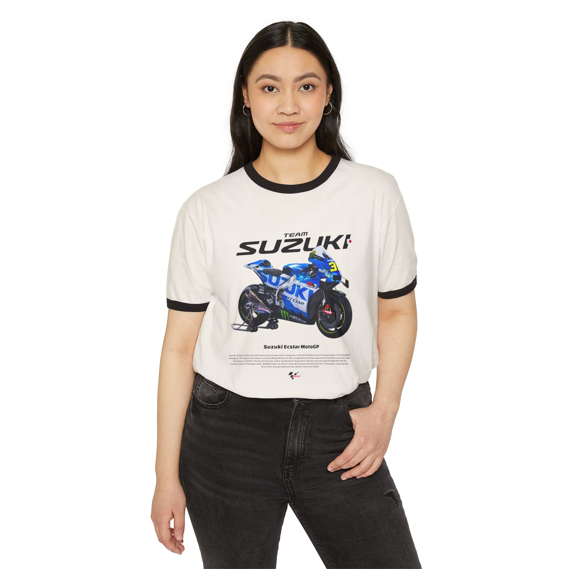 Suzuki Ecstar MotoGP Unisex Cotton Ringer T-Shirt - CreativeRino