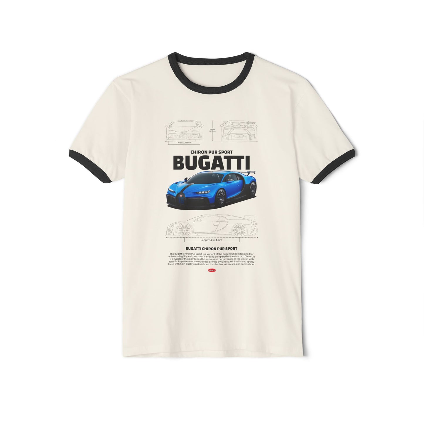 Bugatti Chiron Pur Sport Car Unisex Cotton Ringer T-Shirt | Automotive Enthusiasts Apparel - CreativeRino