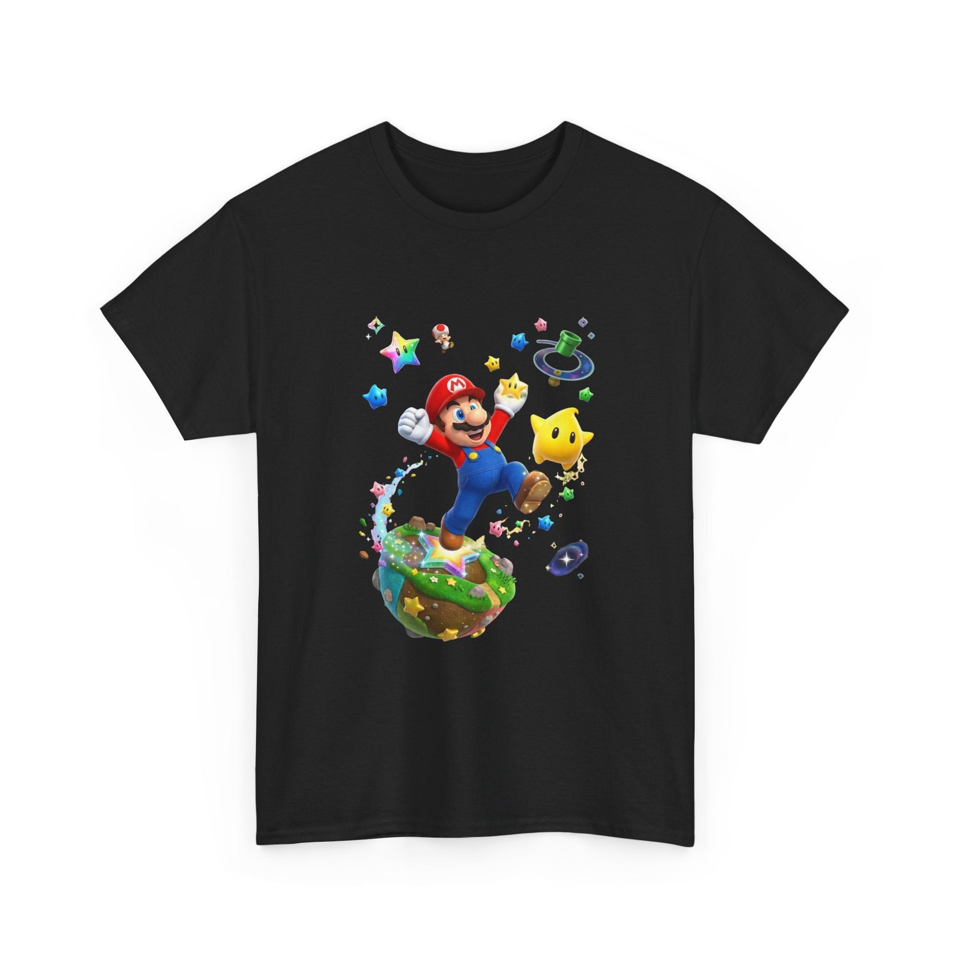Mario Galaxy Graphic Tee — Mario Jumping with Luma Kids T‑Shirt Printify