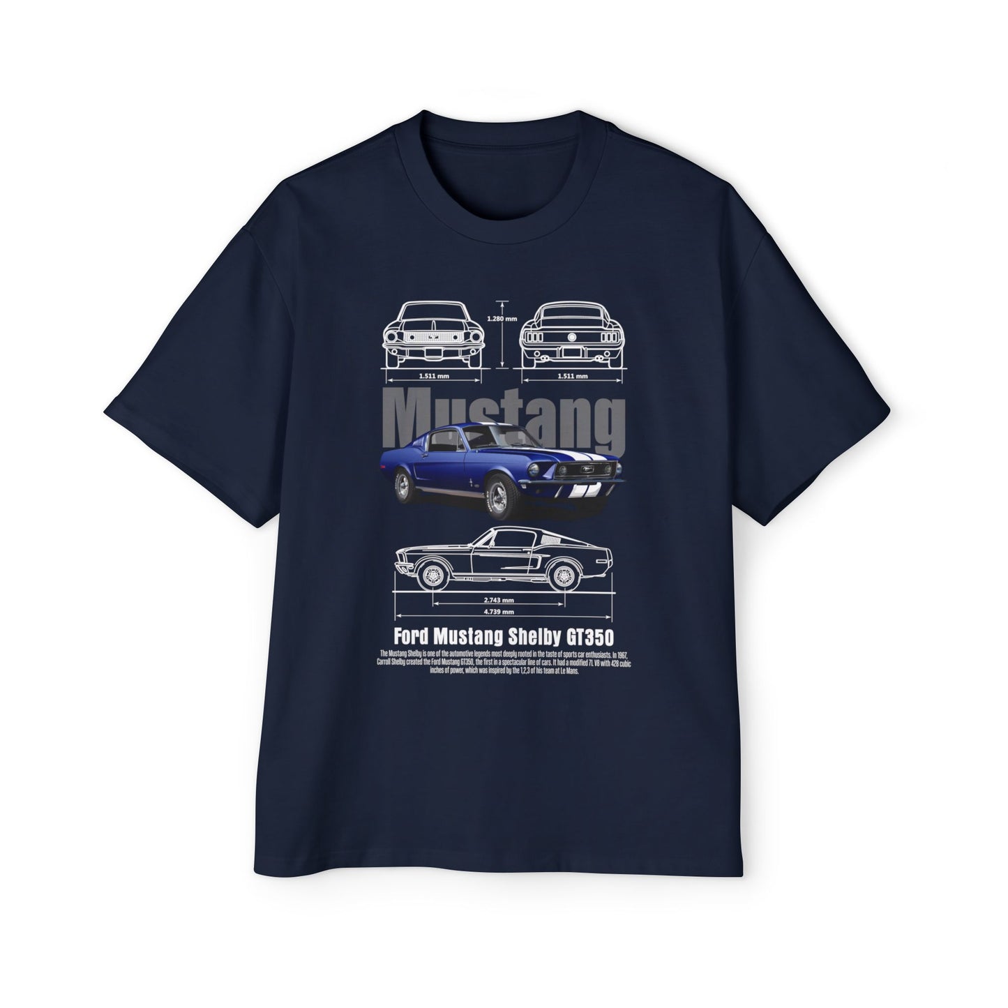 Men's Heavy Oversized Tee - Classic Ford Mustang GT350 Graphic T-shirt - CreativeRino