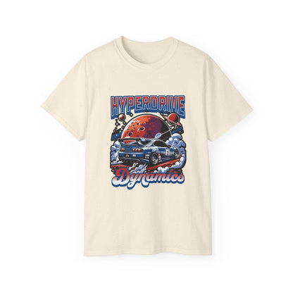 Hyperdrive Dynamics Unisex Ultra Cotton Tee - Retro Space Car Graphic T-Shirt - CreativeRino