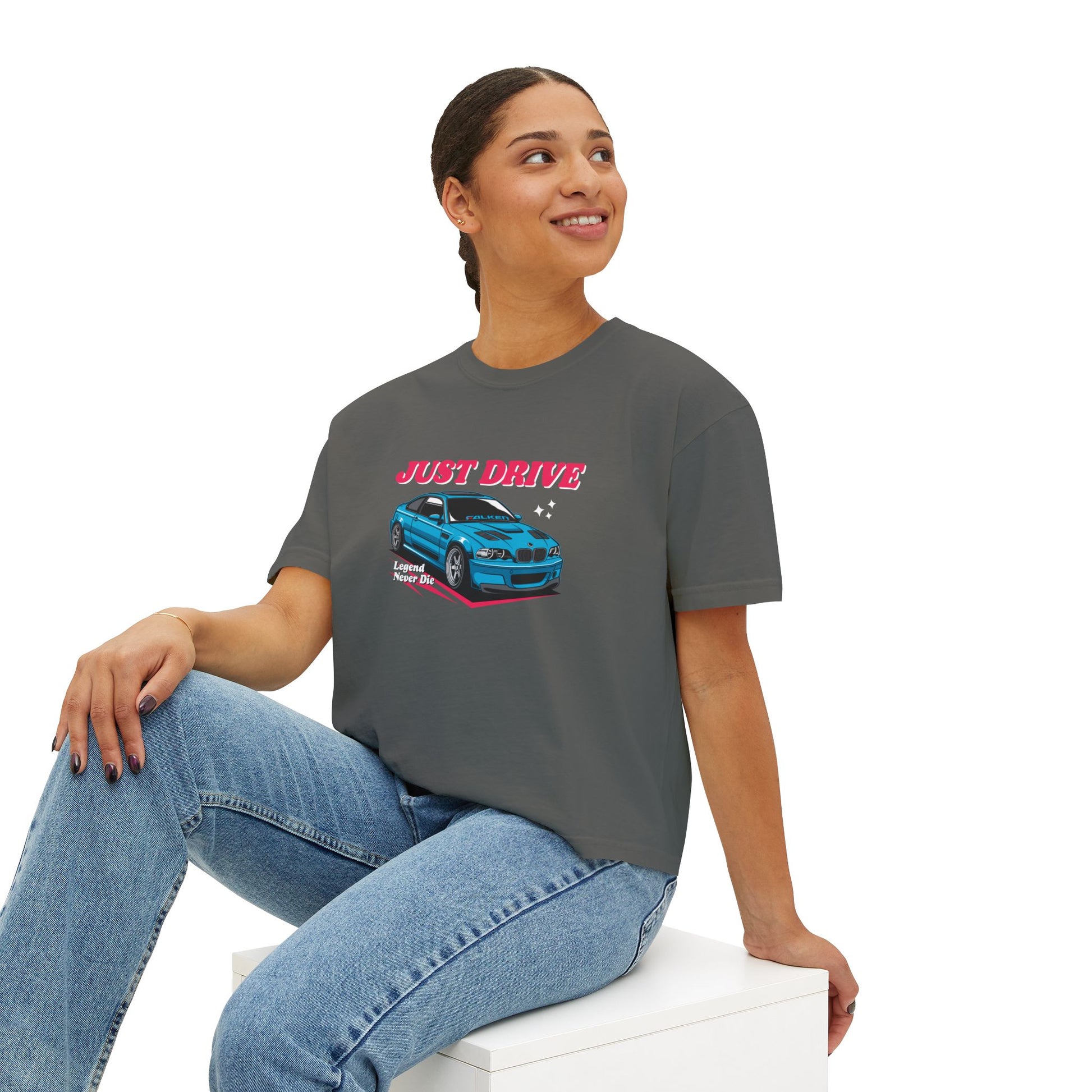 Just Drive Women's Boxy Tee - Casual Car Lover T-shirt - CreativeRino