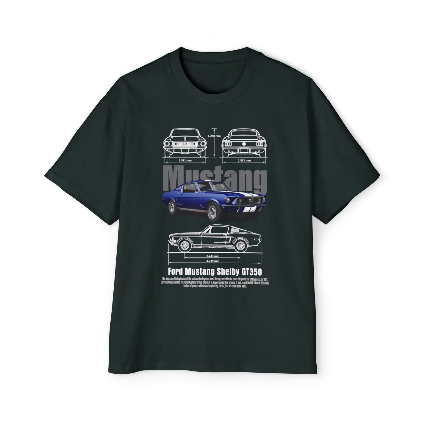 Men's Heavy Oversized Tee - Classic Ford Mustang GT350 Graphic T-shirt - CreativeRino