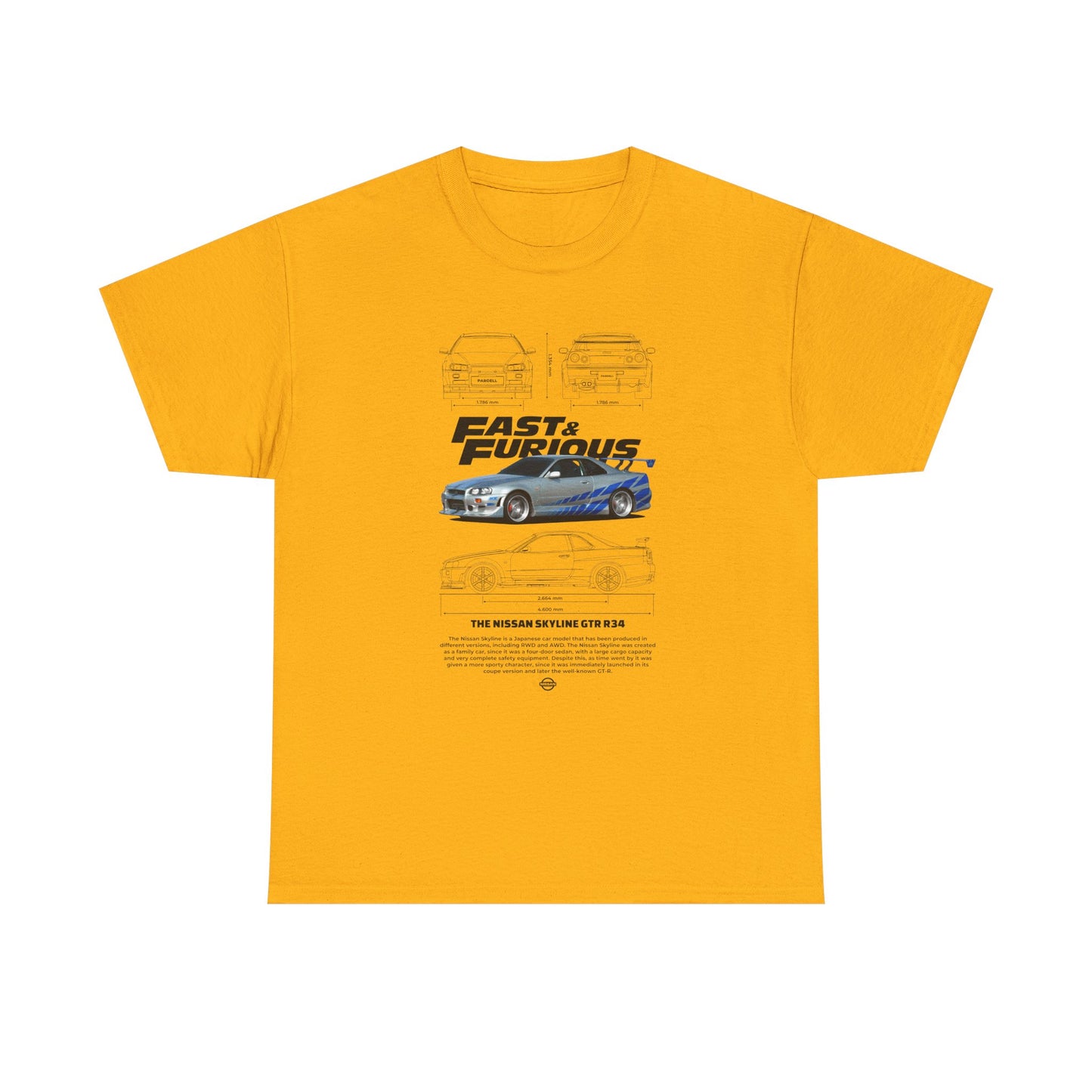 Fast & Furious Unisex Heavy Cotton Tee - Skyline GT-R 34 Graphic T-shirt - CreativeRino