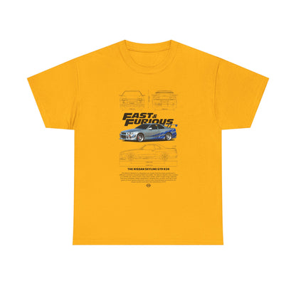 Fast & Furious Unisex Heavy Cotton Tee - Skyline GT-R 34 Graphic T-shirt - CreativeRino