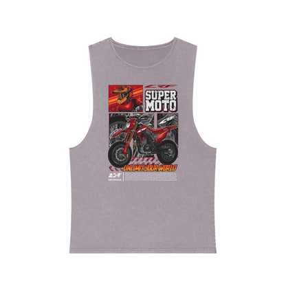 Super Moto Unisex Stonewash Tank Top - Perfect T-shirt for Bikers and Outdoor Adventures - CreativeRino