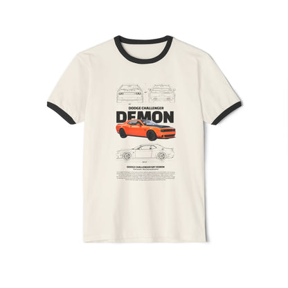 Dodge Challenger Demon Unisex Cotton Ringer T-Shirt | Automotive Enthusiast Tee - CreativeRino