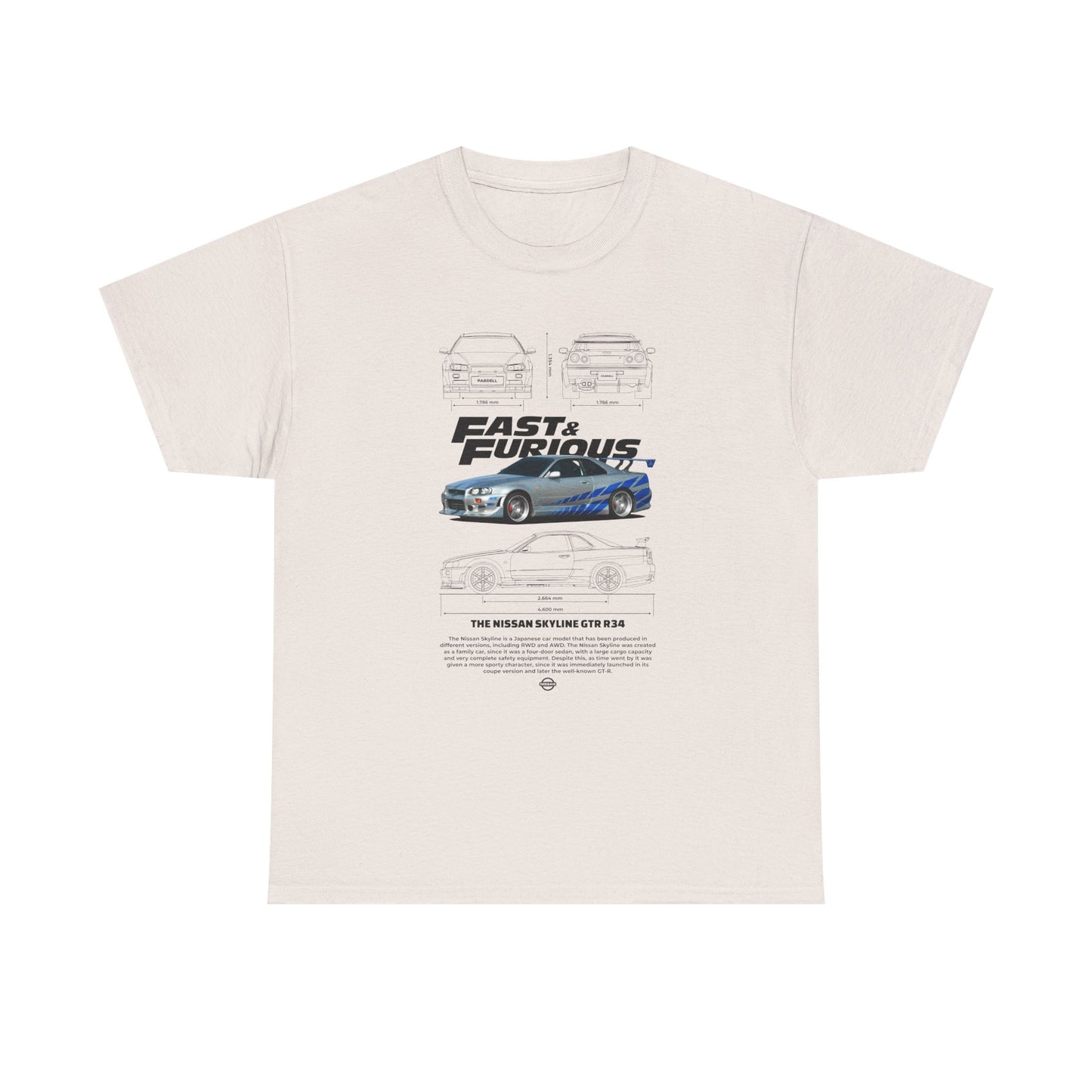 Fast & Furious Unisex Heavy Cotton Tee - Skyline GT-R 34 Graphic T-shirt - CreativeRino