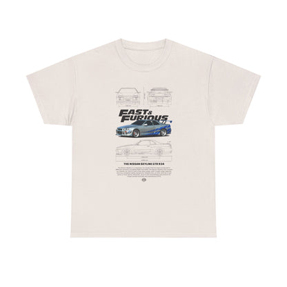 Fast & Furious Unisex Heavy Cotton Tee - Skyline GT-R 34 Graphic T-shirt - CreativeRino
