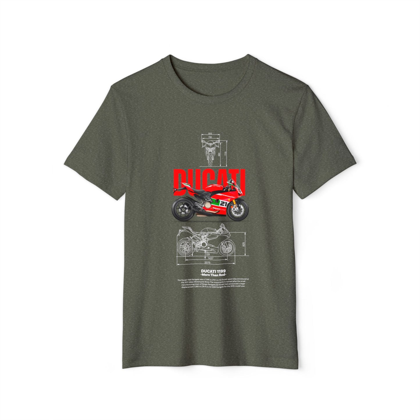 Ducati 1199 Graphic Unisex Recycled Organic T-Shirt - Eco-Friendly Biker Apparel - CreativeRino