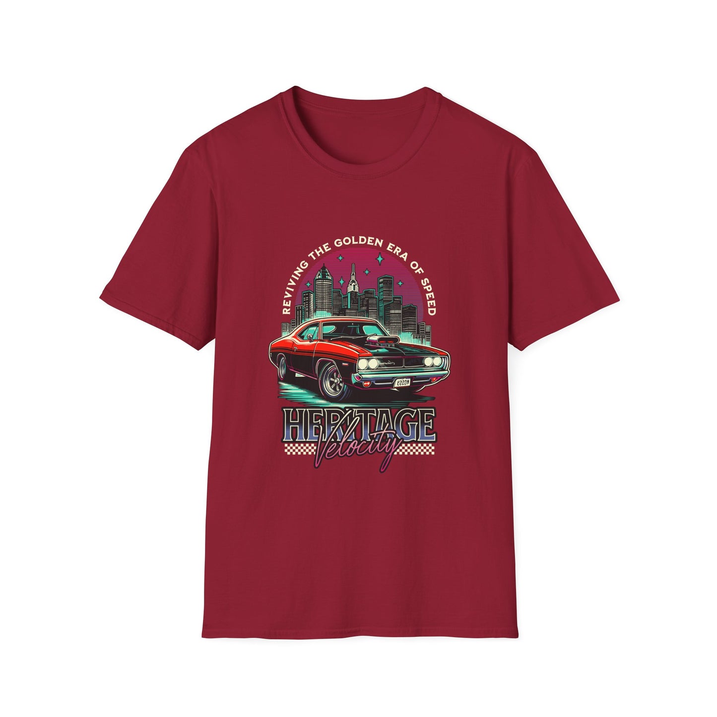 Heritage Velocity Unisex Softstyle T-Shirt - Retro Car Design for Classic Car Lovers - CreativeRino
