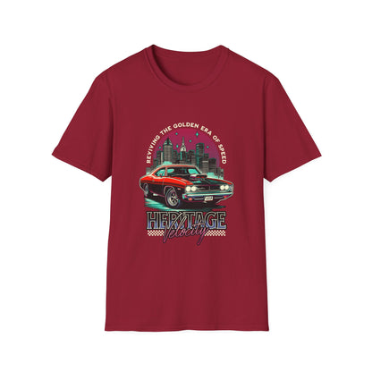 Heritage Velocity Unisex Softstyle T-Shirt - Retro Car Design for Classic Car Lovers - CreativeRino