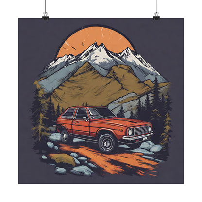 Adventure Car Matte Vertical Poster - Rustic Mountain Wall Decor - CreativeRino