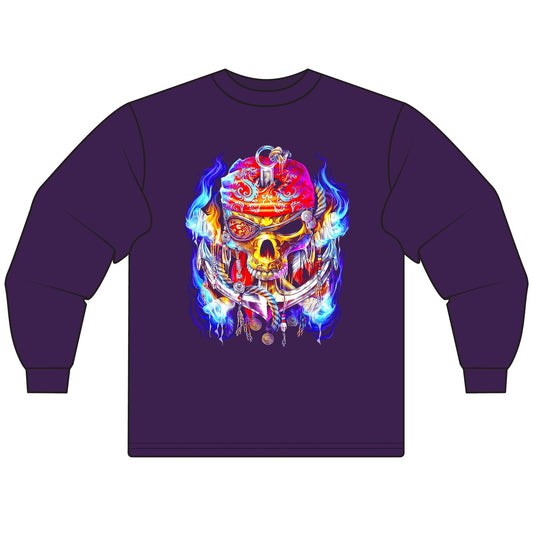 Edgy Graphic Long Sleeve T-Shirt - Skull Tee Design - CreativeRino