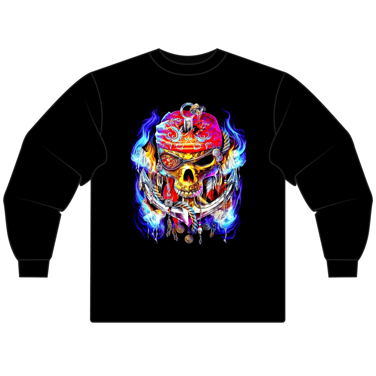 Edgy Graphic Long Sleeve T-Shirt - Skull Tee Design - CreativeRino