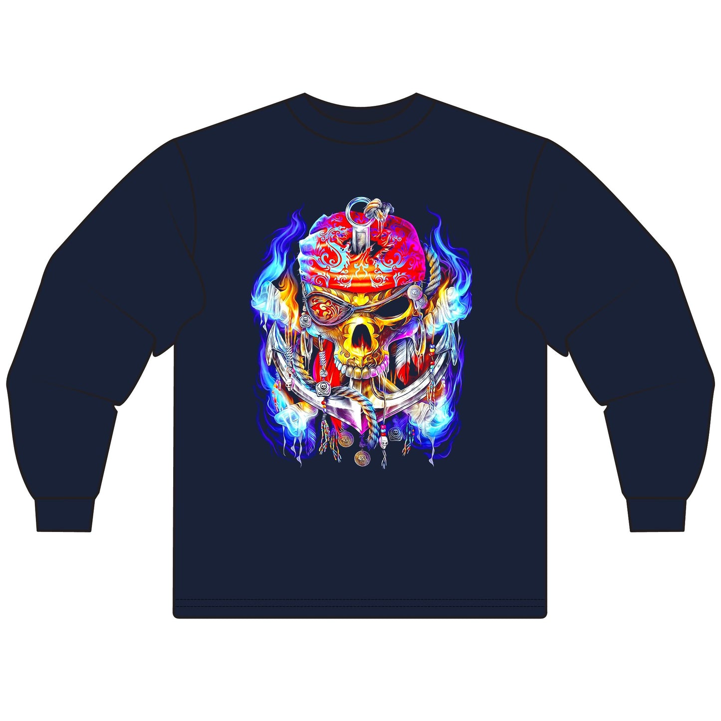 Edgy Graphic Long Sleeve T-Shirt - Skull Tee Design - CreativeRino