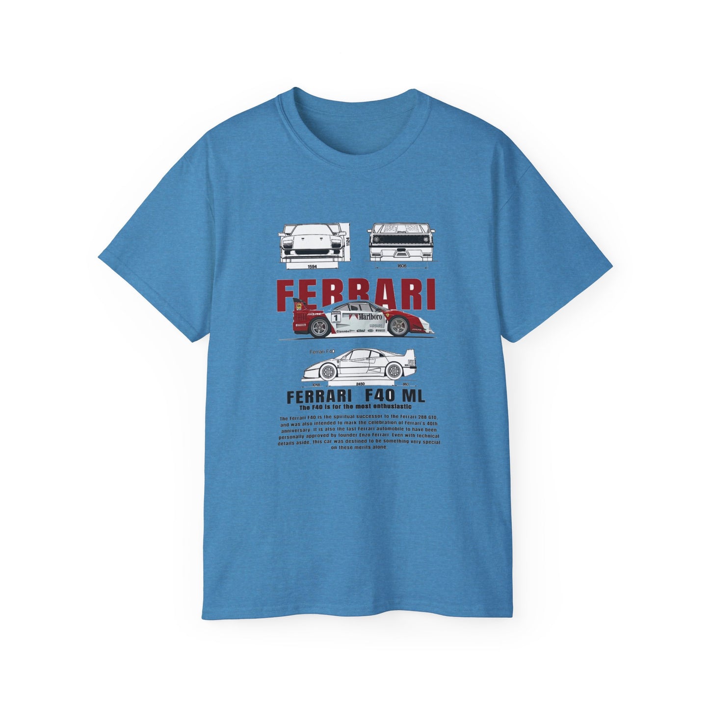 Ferrari F40 Multi-Graphic Unisex Ultra Cotton Tee | Car Enthusiast Gift T-shirt - CreativeRino
