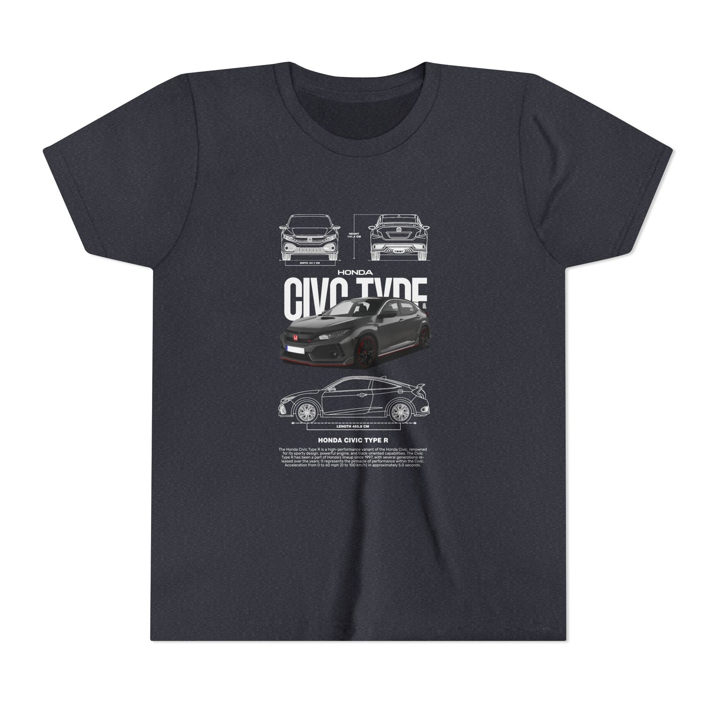 Honda Civic Type R Youth Short Sleeve Tee - Cool Car Graphic Tee for Young Car Enthusiasts - CreativeRino