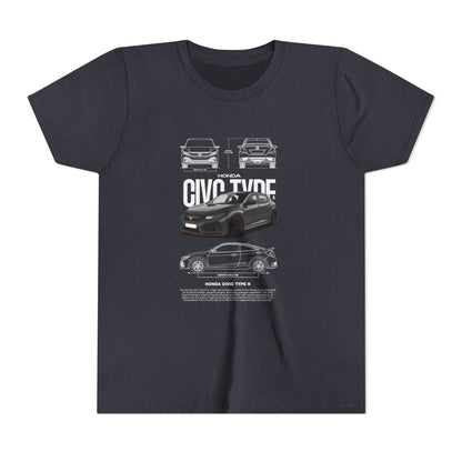 Honda Civic Type R Youth Short Sleeve Tee - Cool Car Graphic Tee for Young Car Enthusiasts - CreativeRino