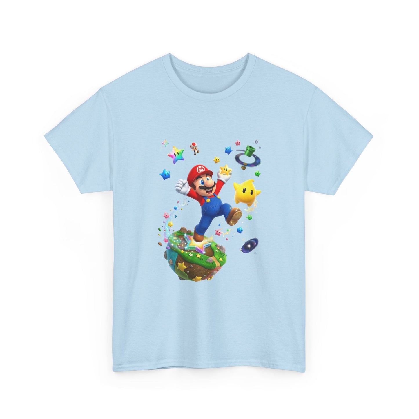 Mario Galaxy Graphic Tee — Mario Jumping with Luma Kids T‑Shirt Printify