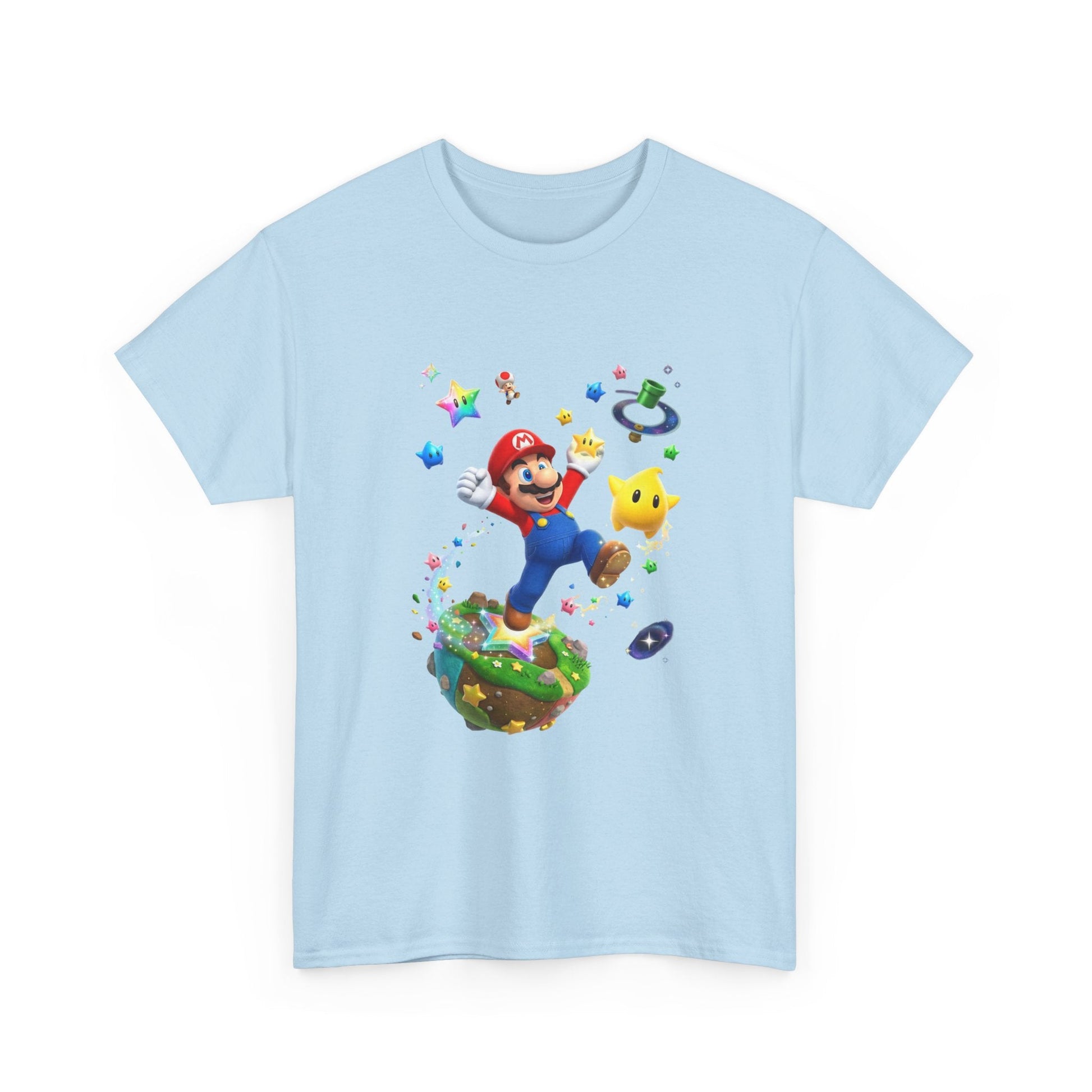 Mario Galaxy Graphic Tee — Mario Jumping with Luma Kids T‑Shirt Printify