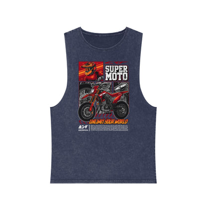 Super Moto Unisex Stonewash Tank Top - Perfect T-shirt for Bikers and Outdoor Adventures - CreativeRino