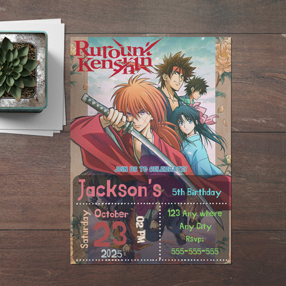 Rurouni Kenshin Birthday Invitation Template - CreativeRino
