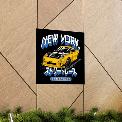New York Street Race Matte Square  Poster - Vibrant Car Art for Auto Enthusiasts - CreativeRino