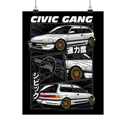 Civic Gang Matte Vertical Poster - Car Enthusiast Wall Art - CreativeRino