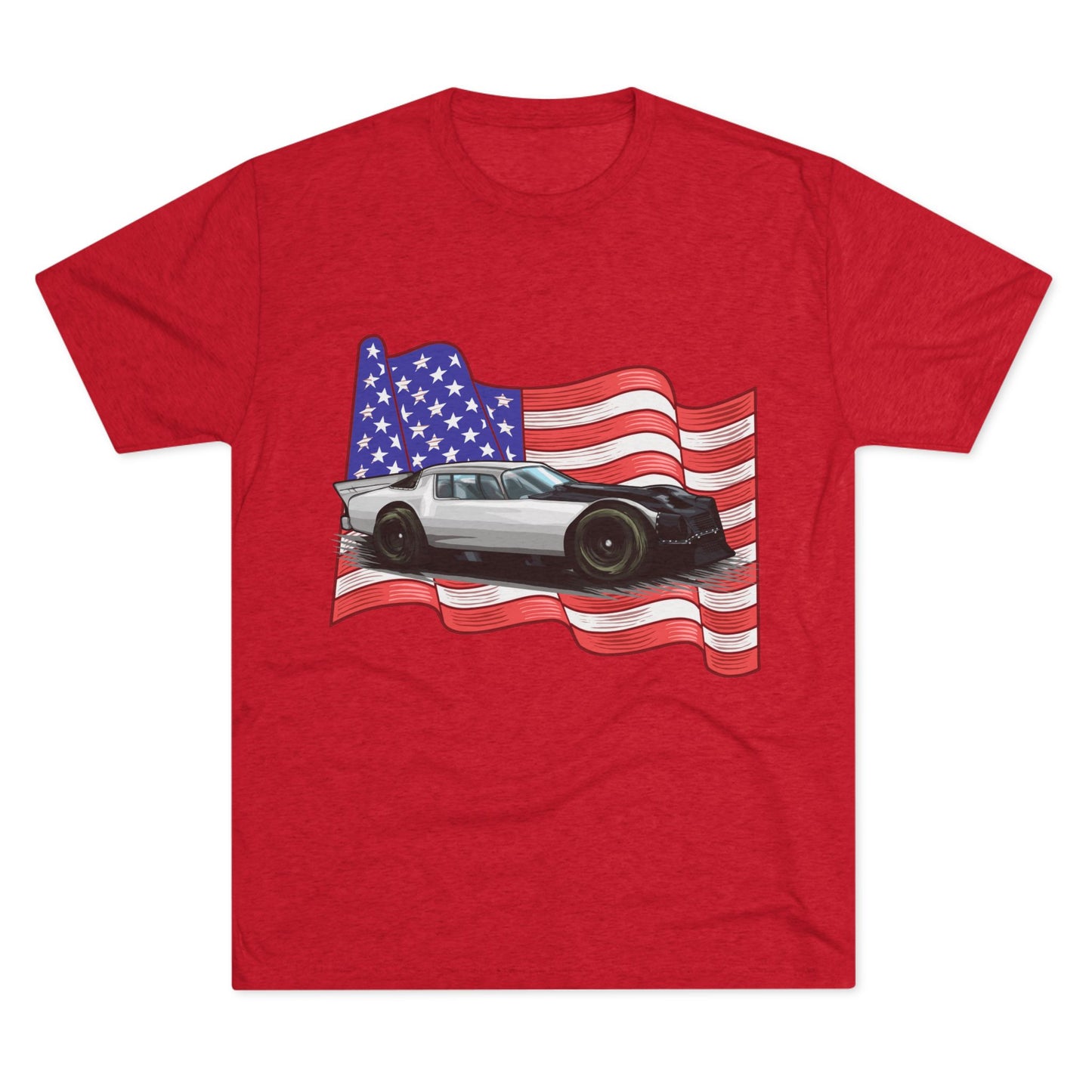 American Flag Car Unisex Tri-Blend Crew Tee - CreativeRino