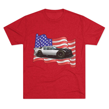 American Flag Car Unisex Tri-Blend Crew Tee - CreativeRino
