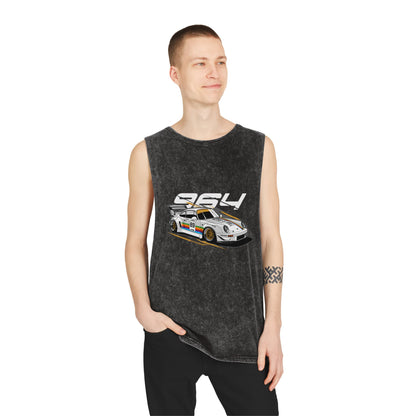 Porsche 964 Unisex Stonewash Tank Top with Vintage Race Car Design - CreativeRino