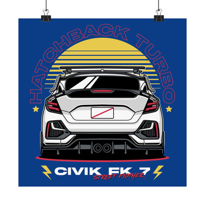 Car Enthusiast Matte Square Poster - HATCHBACK TURBO Design - CreativeRino
