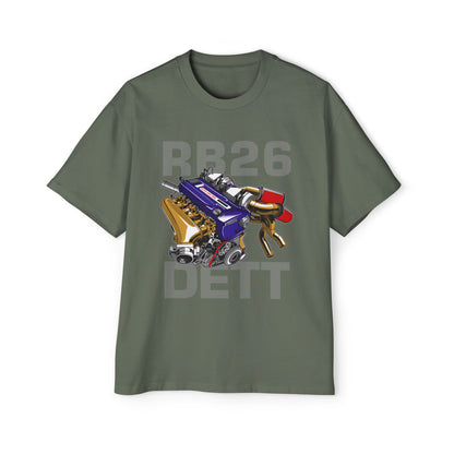 Men's Heavy Oversized Tee - RB26 DETT Engine Graphic T-Shirt for Car Enthusiasts - CreativeRino