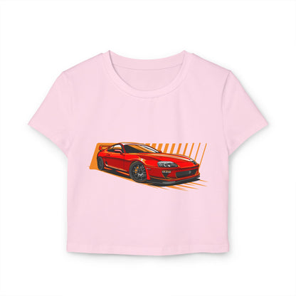 Women's Car Enthusiast Baby Tee - Sporty Red Racing Design - CreativeRino