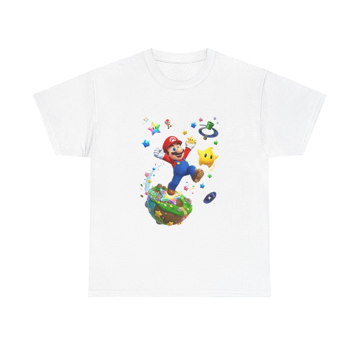 Mario Galaxy Graphic Tee — Mario Jumping with Luma Kids T‑Shirt Printify
