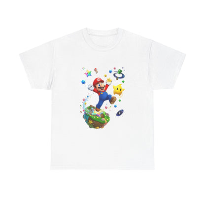 Mario Galaxy Graphic Tee — Mario Jumping with Luma Kids T‑Shirt Printify