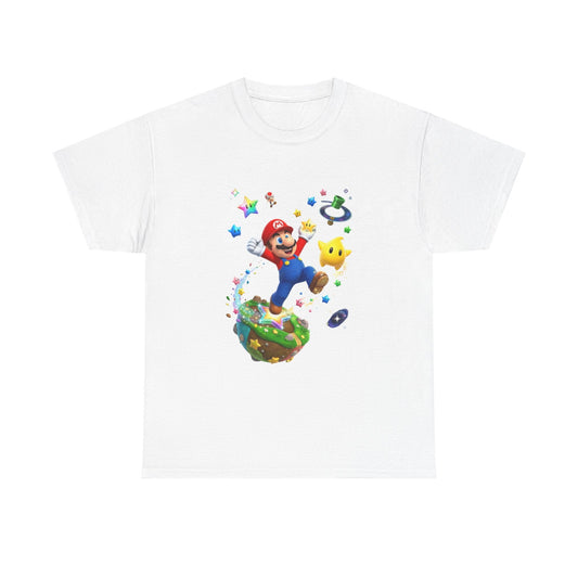 Mario Galaxy Graphic Tee — Mario Jumping with Luma Kids T‑Shirt Printify