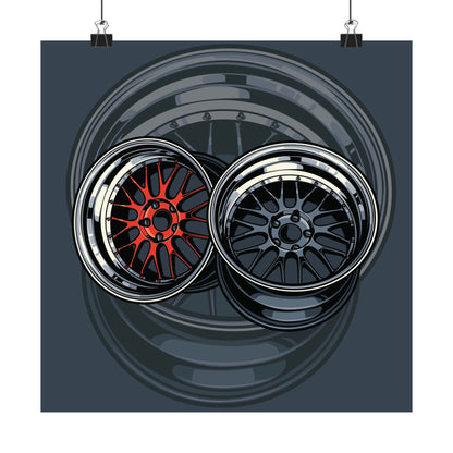 Car Enthusiast Matte Square Poster - Sporty Wheel Design - CreativeRino