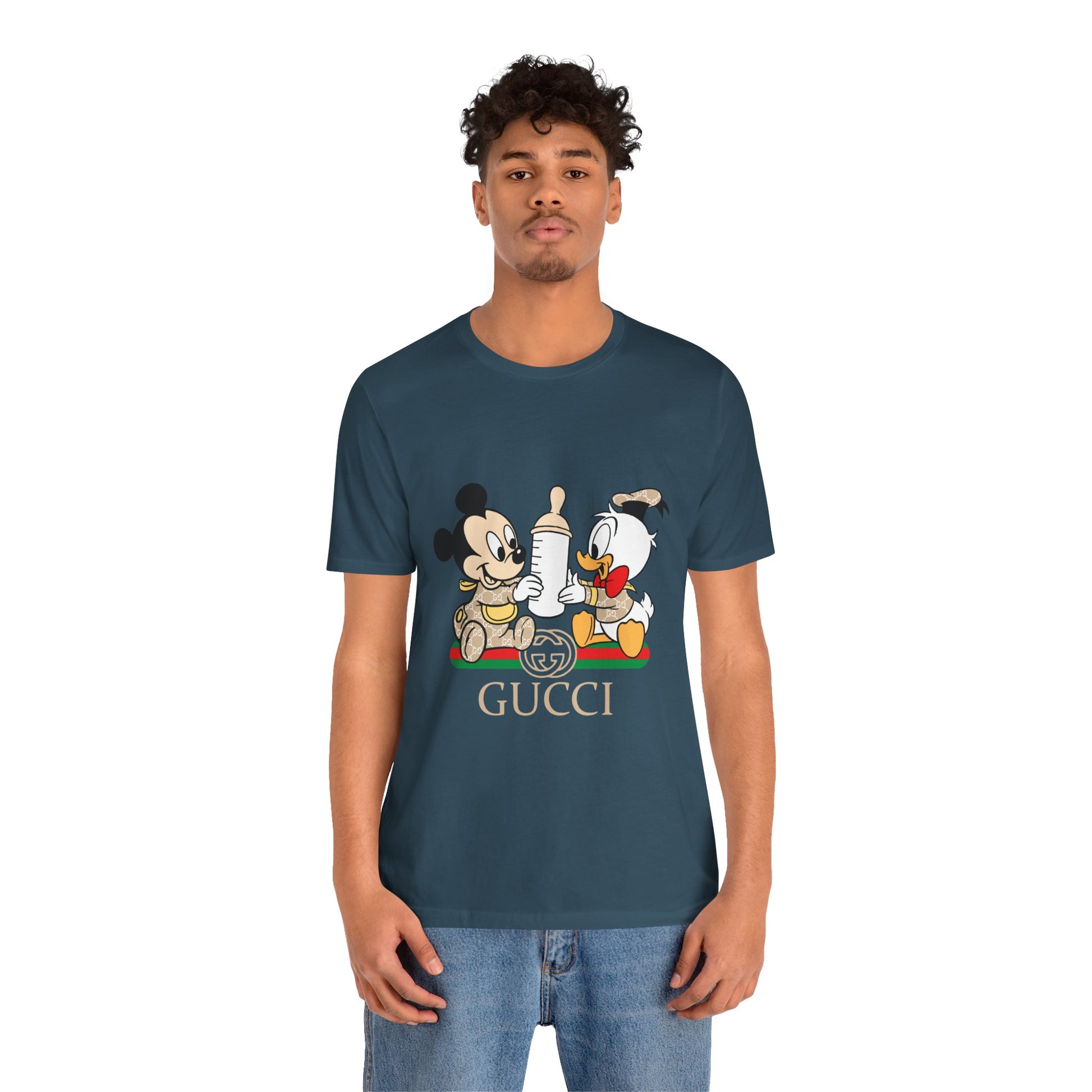 Cute Baby Mickey Mouse and Donald Duck Character Tee - Gucci Inspired Unisex Short Sleeve T-shirt - CreativeRino