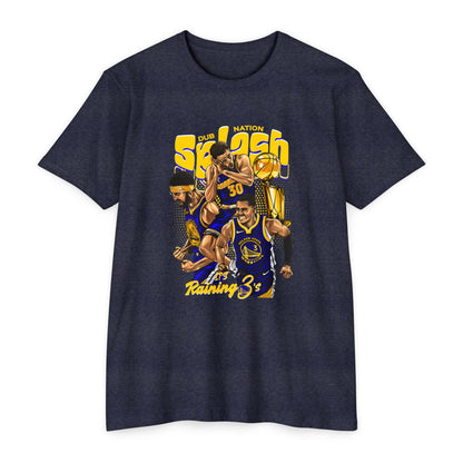 Golden State Warriors Unisex CVC Jersey T-shirt - It's Raining 3's - Basketball Design - CreativeRino