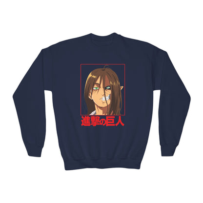 Anime-Inspired Youth Crewneck Sweatshirt - Attack on Titan Design - CreativeRino