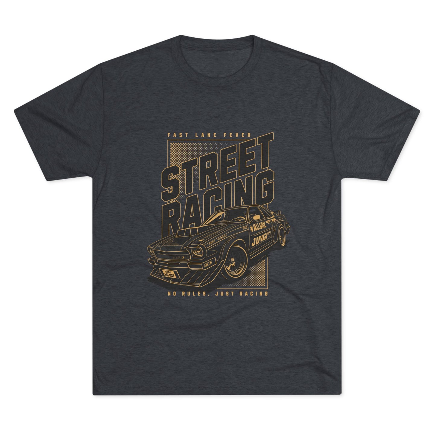 Street Racing Car Unisex Tri-Blend Crew Tee - Fast Lane Fever Graphic T-Shirt - CreativeRino