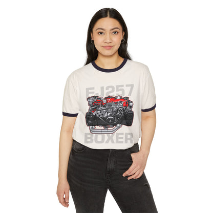 FJ257 Boxer Engine Ringer T-Shirt - Unisex Cotton Tee for Car Enthusiasts - CreativeRino