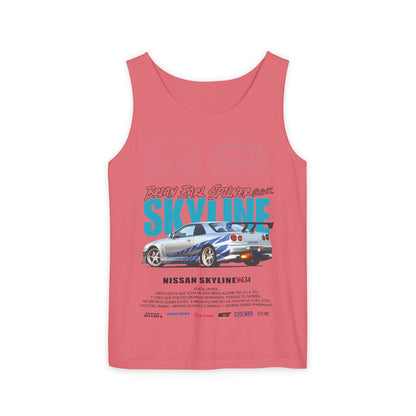 Nissan Skyline Unisex Garment-Dyed Tank Top - Cool Car Graphic T-shirt - CreativeRino