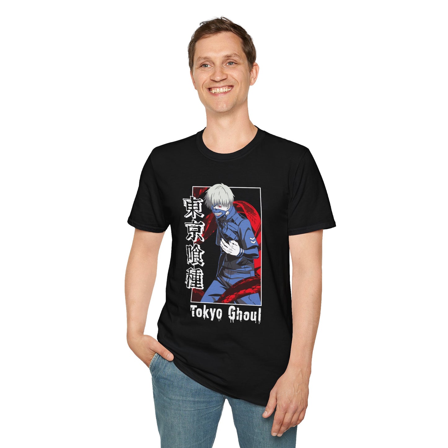 Anime-Inspired Tokyo Ghoul Unisex Softstyle T-shirt - Anime Cool Character Design - CreativeRino