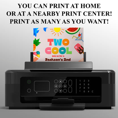 Two Cool Birthday Party Invitation | Two Cool Summer Invite Canva Template CreativeRino
