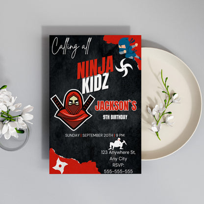 Ninja Kidz Birthday Invitation Template - CreativeRino