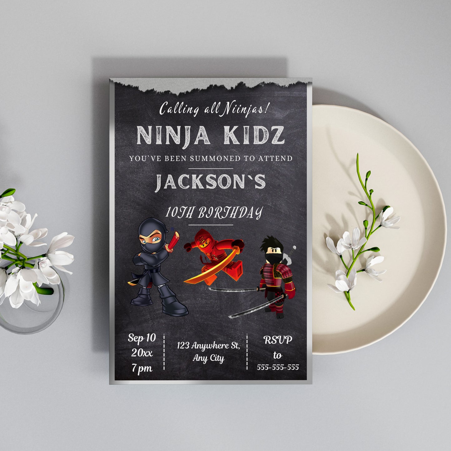 Ninja Kidz Birthday Invitation Template - CreativeRino